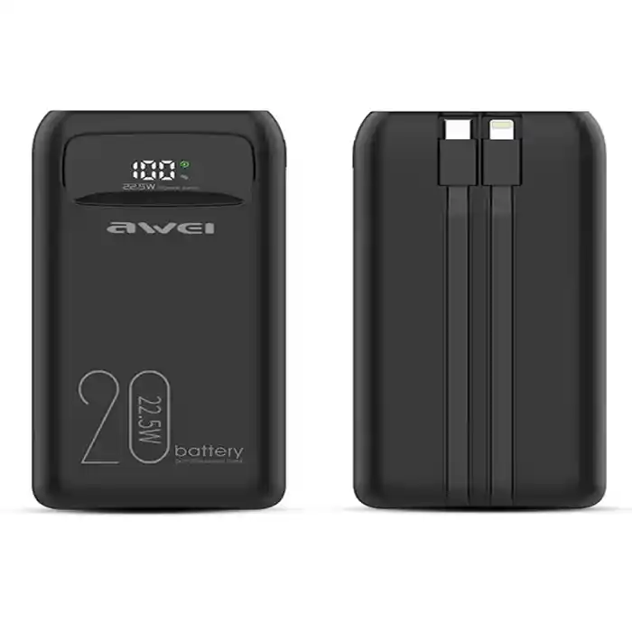 Awei P168K 10000mAh 22.5W Power Bank Fast Charging with LCD Display and Built-in Cables